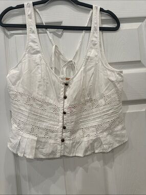 Free People White Lace-Trim Button Front Camisole (21)